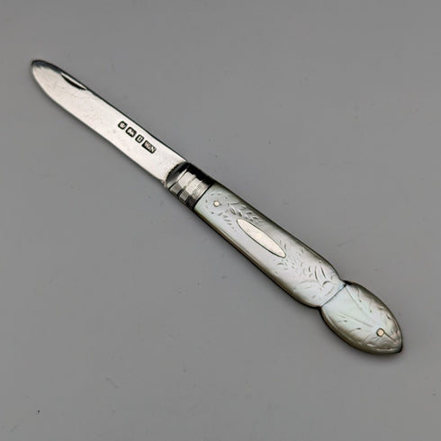 1912 British Antique White Pearl Handle Sterling Silver Blade Penknife William Needham